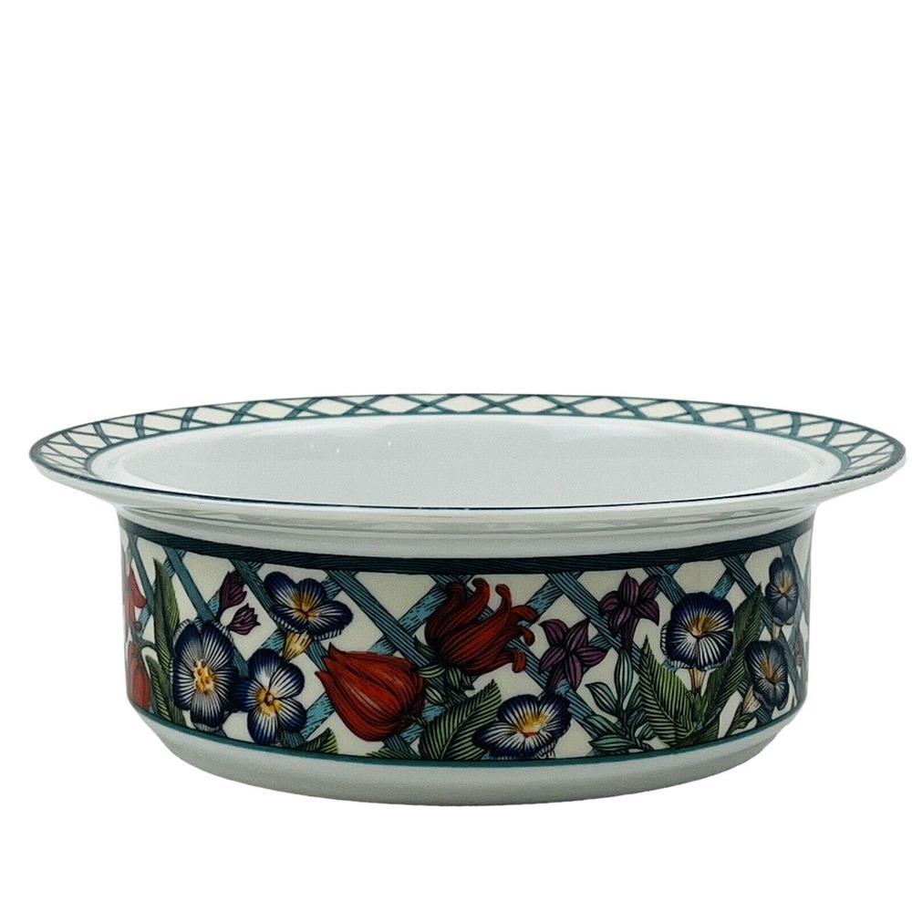 Dansk Nordic Garden Cereal Bowl Rim Fruit 6.75"‎ Round Floral Lattice & Ribbon